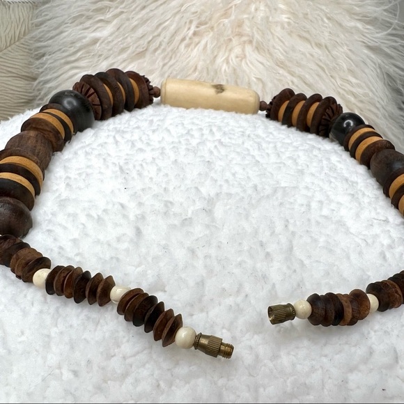 Wooden Beaded Necklace Boho Tribal Bohemian Statement Boho Wood 10 Inches - Picture 8 of 14